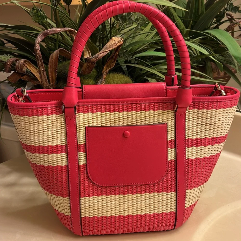 NWOT Kate Spade Straw Satchel Crossbody
Bag Pink/ Cream - Picture 2 of 11
